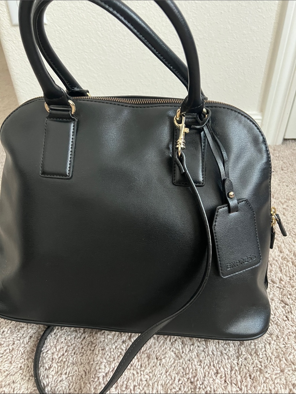 Express Black Dome Satchel with Gold Hardware